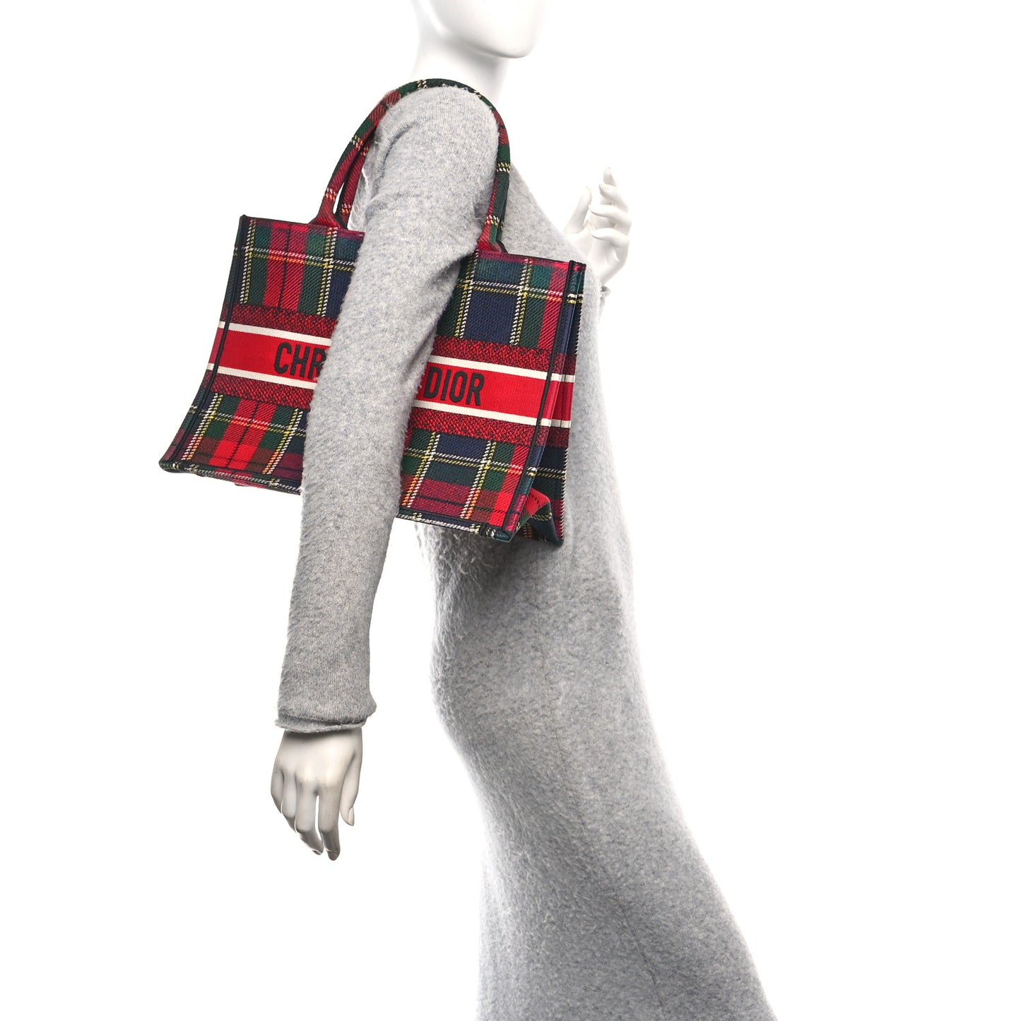 Canvas Embroidered Medium Tartan Check Book Tote Red Multicolor