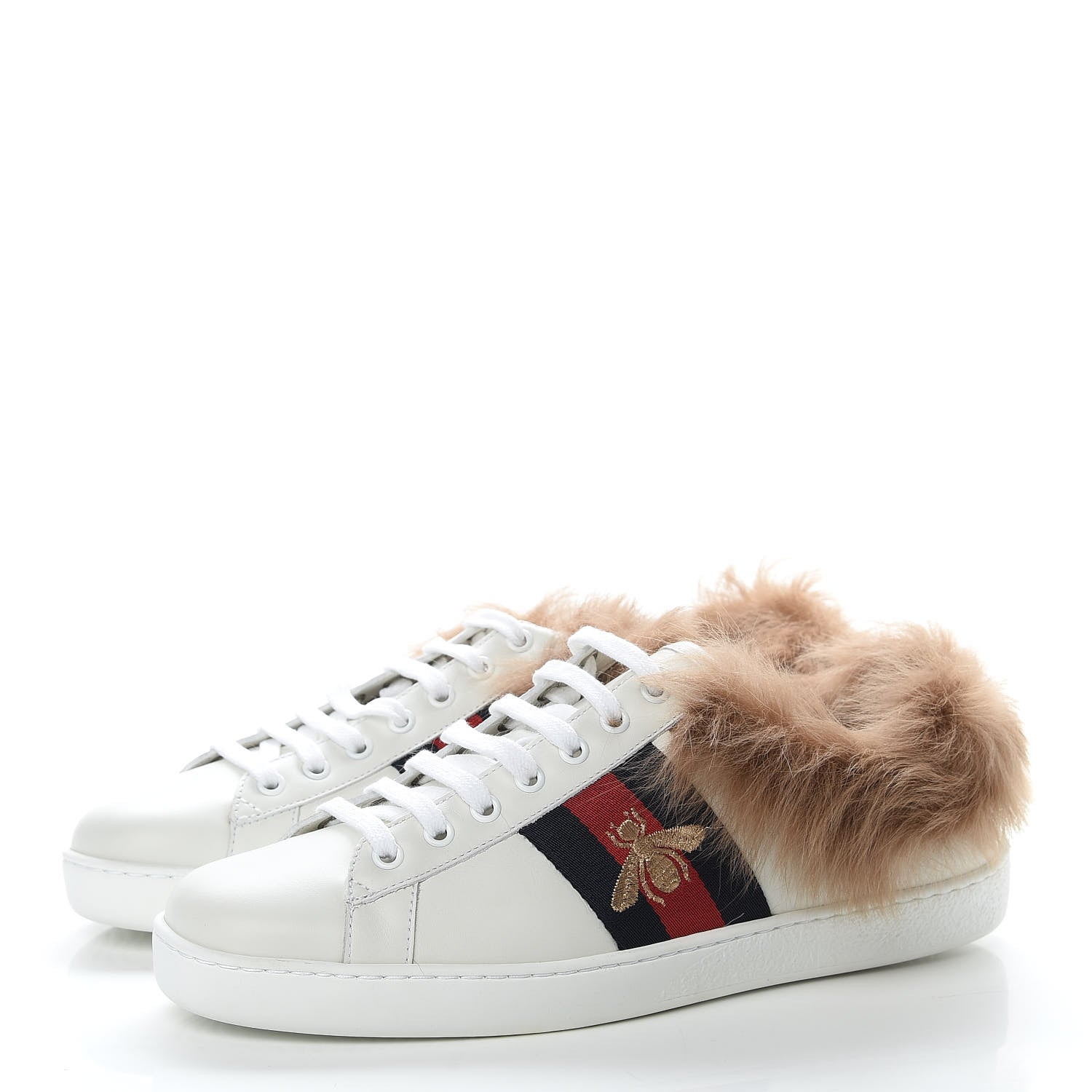 Gucci Calfskin Wool Web Bee Embroidered Mens Ace Sneakers 7.5 White 3 of 8