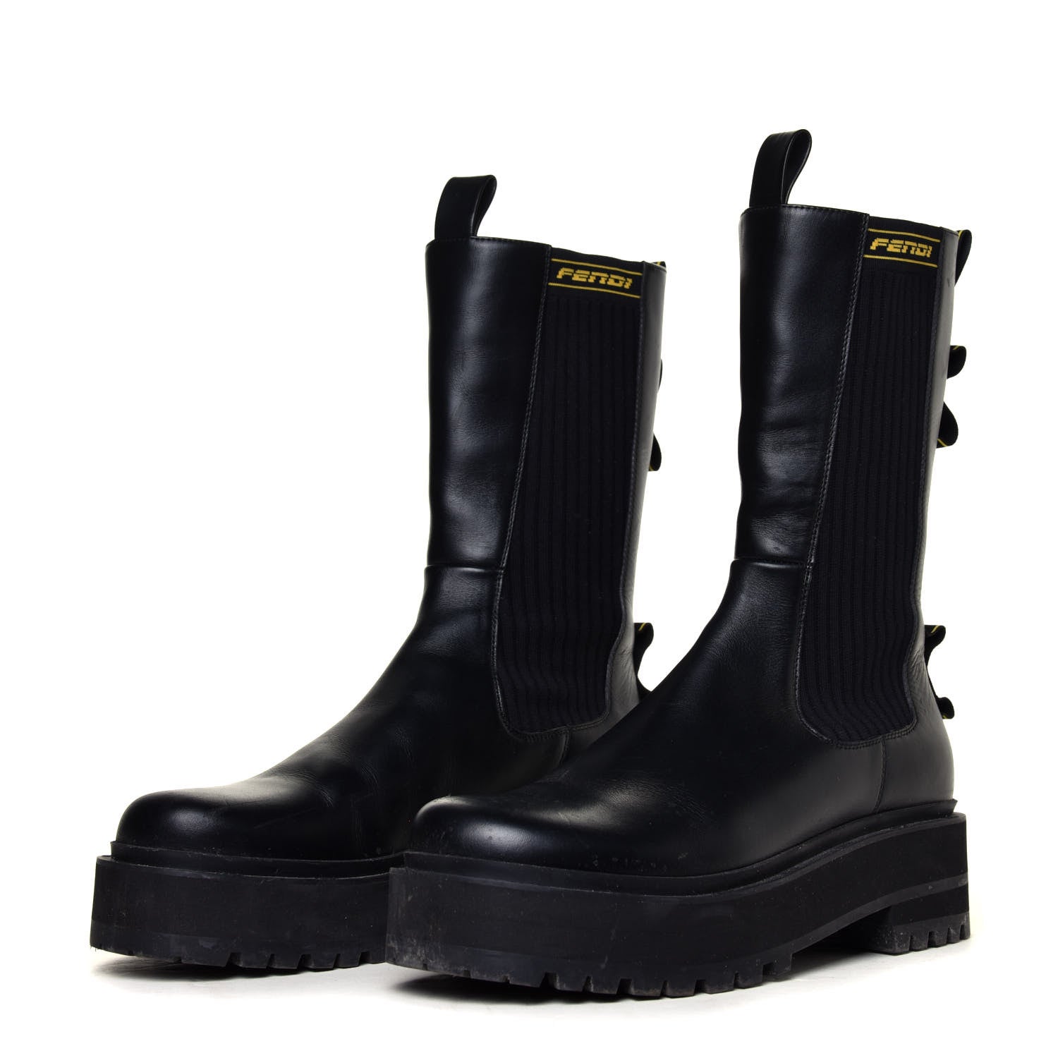 Fendi Vitello Stretch Fabric Logo Tape Rockoko Promenade 50mm Biker Boots 39 Black Yema 3 of 12