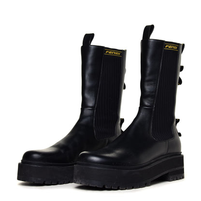 Fendi Vitello Stretch Fabric Logo Tape Rockoko Promenade 50mm Biker Boots 39 Black Yema 3 of 12