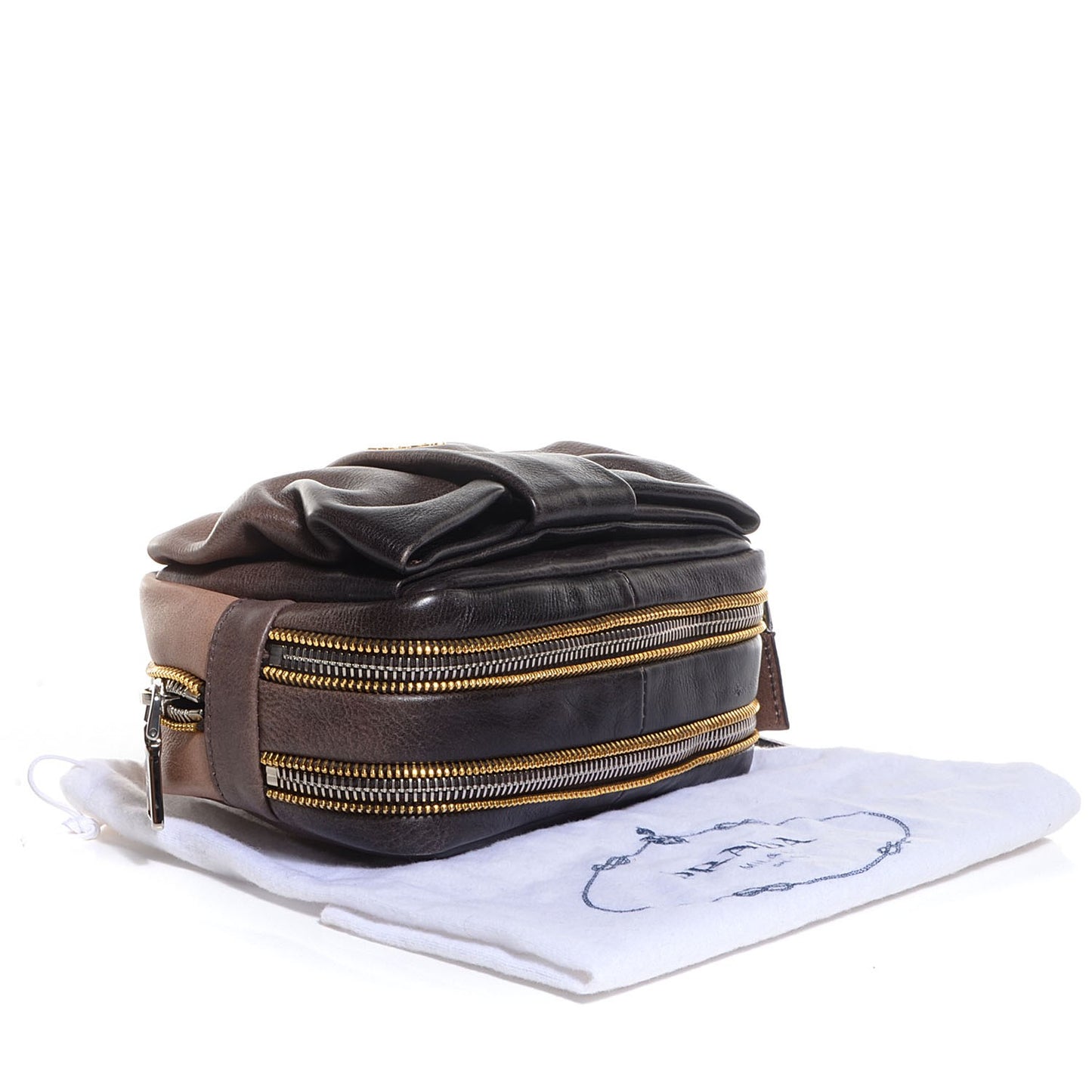 Glace Calfskin Zippers Bow Clutch Ardesia Nudo