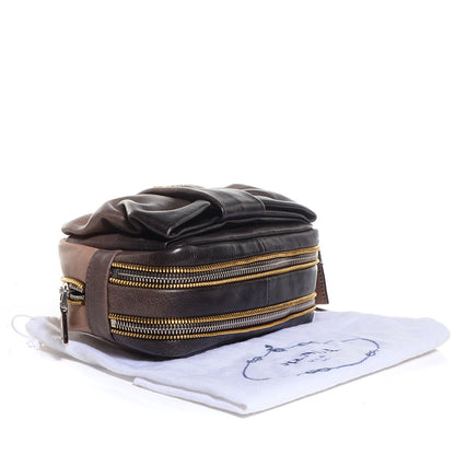 Prada Glace Calfskin Zippers Bow Clutch Ardesia Nudo 4 of 10