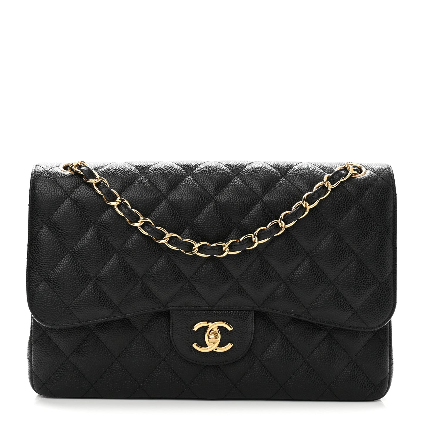Caviar Quilted Jumbo Double Flap Black