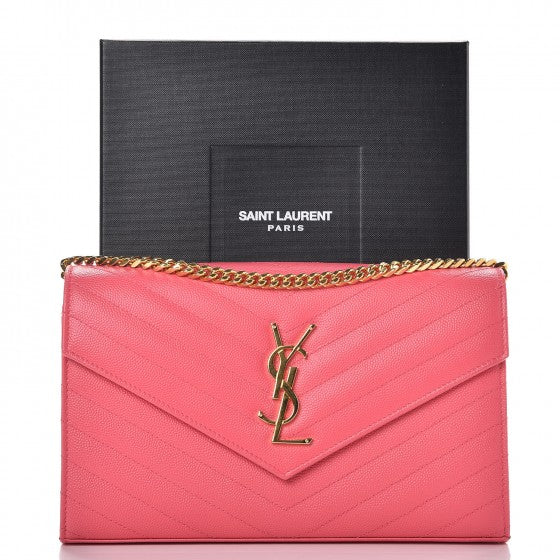 Grain De Poudre Matelasse Chevron Monogram Chain Wallet Rose Clair