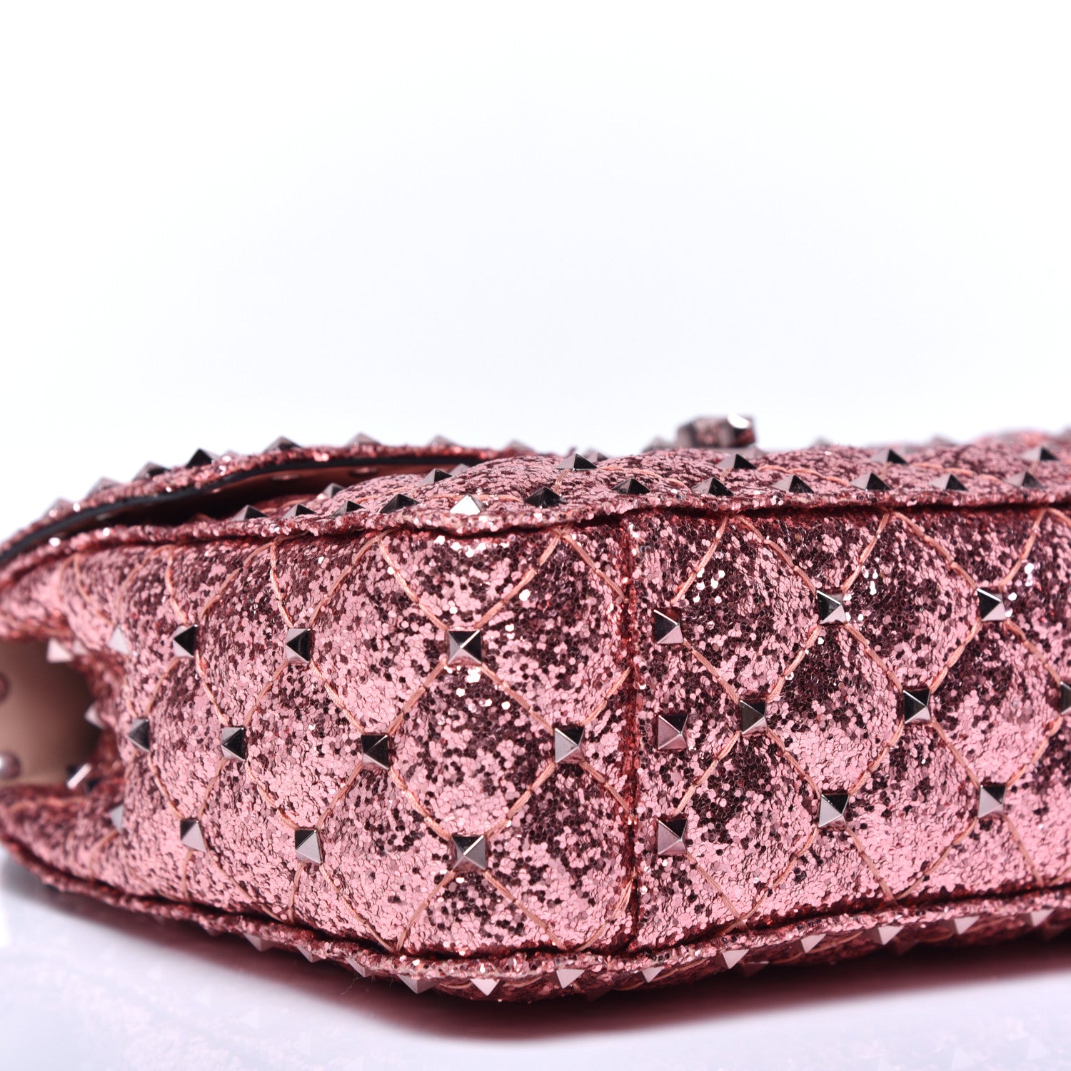 Valentino Garavani Glitter Medium Rockstud Spike Shoulder Bag Antique Pink 6 of 9