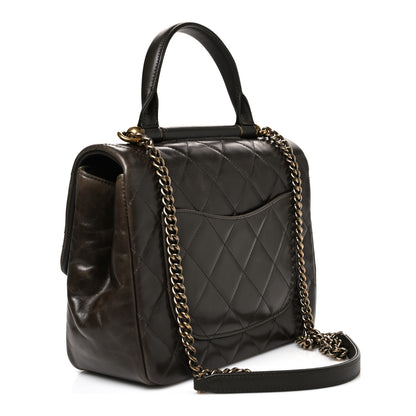 Chanel Glazed Calfskin Quilted Large Gold Bar Top Handle Flap Dark Grey 2 of 9
