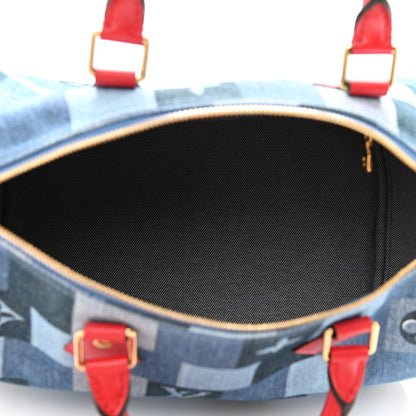 Louis Vuitton Denim Damier Monogram Patchwork Speedy Bandouliere 30 Blue Rouge 5 of 11