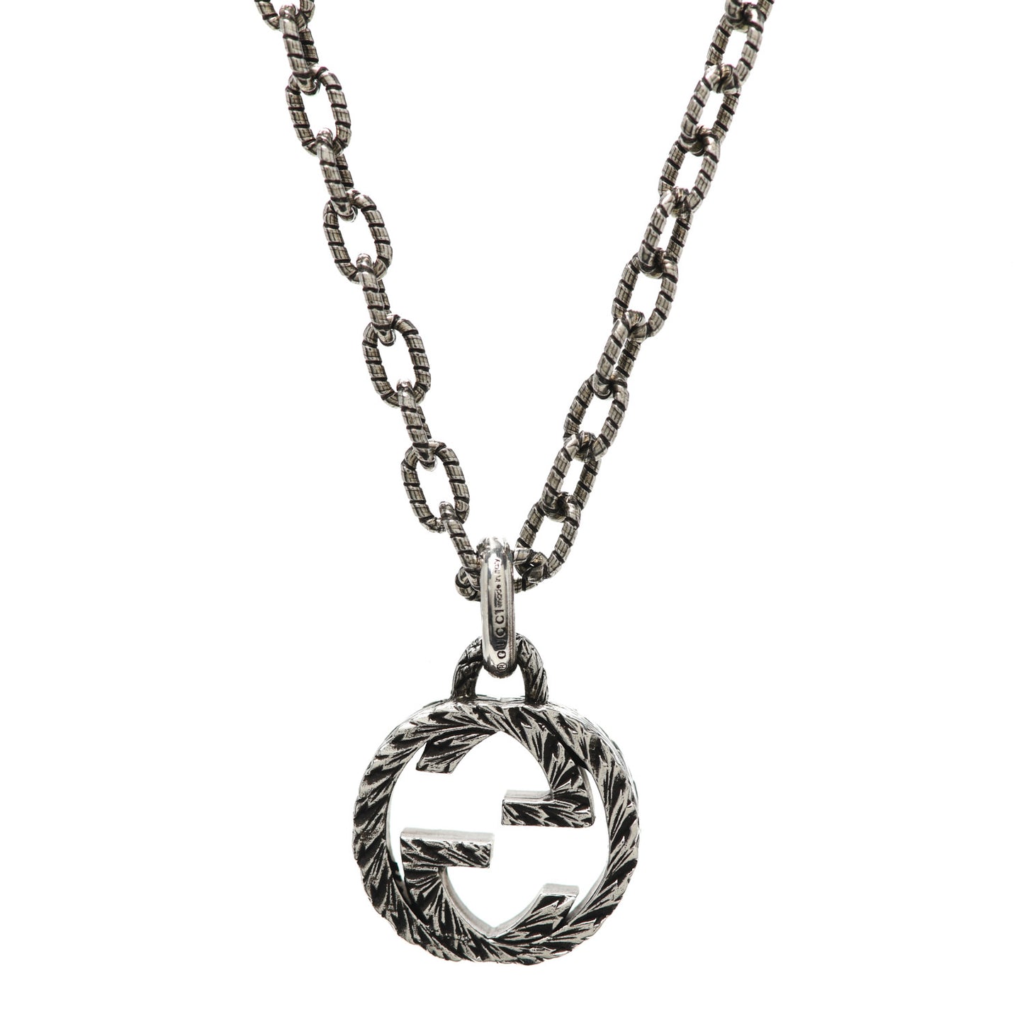 Sterling Silver Small Textured Interlocking G Pendant Necklace