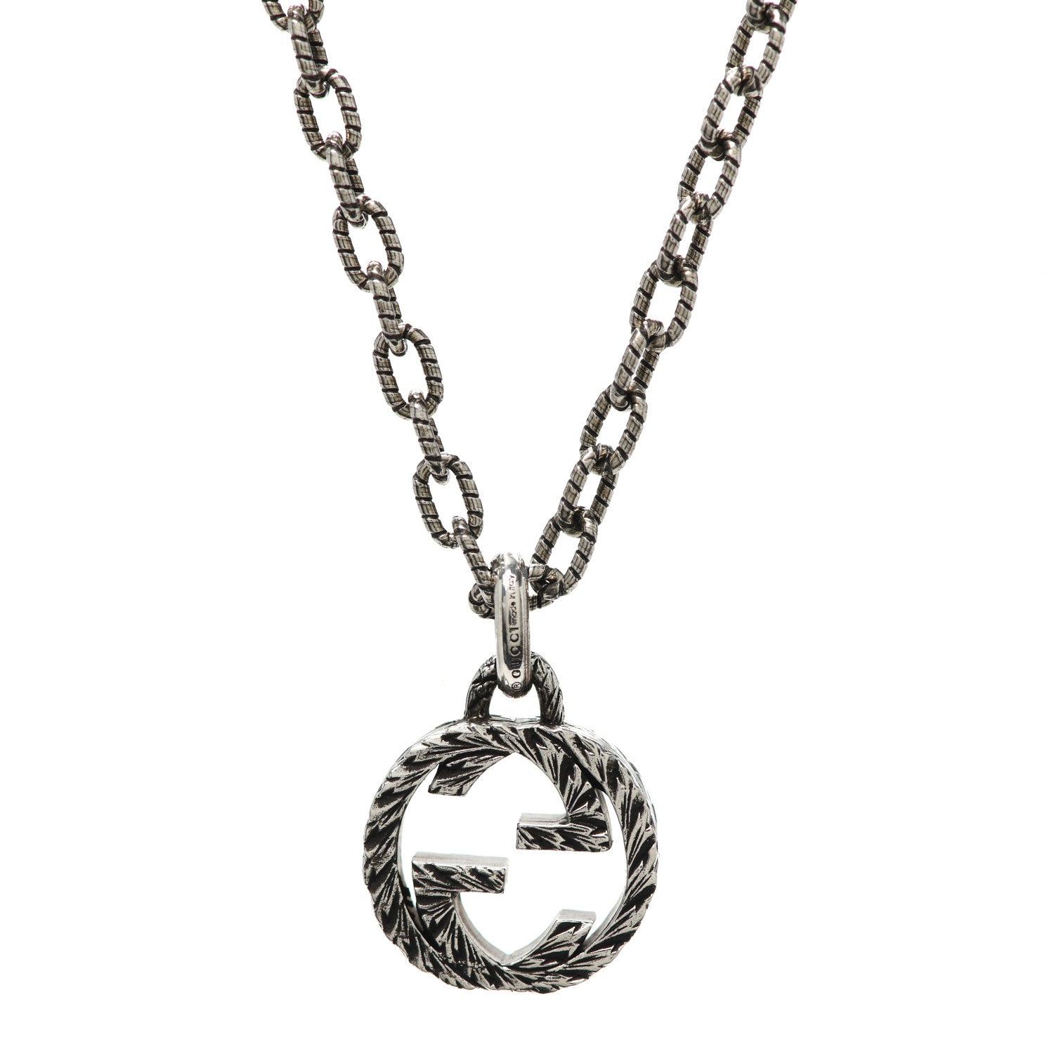Gucci Sterling Silver Small Textured Interlocking G Pendant Necklace 6 of 7