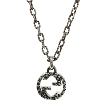 Gucci Sterling Silver Small Textured Interlocking G Pendant Necklace 6 of 7