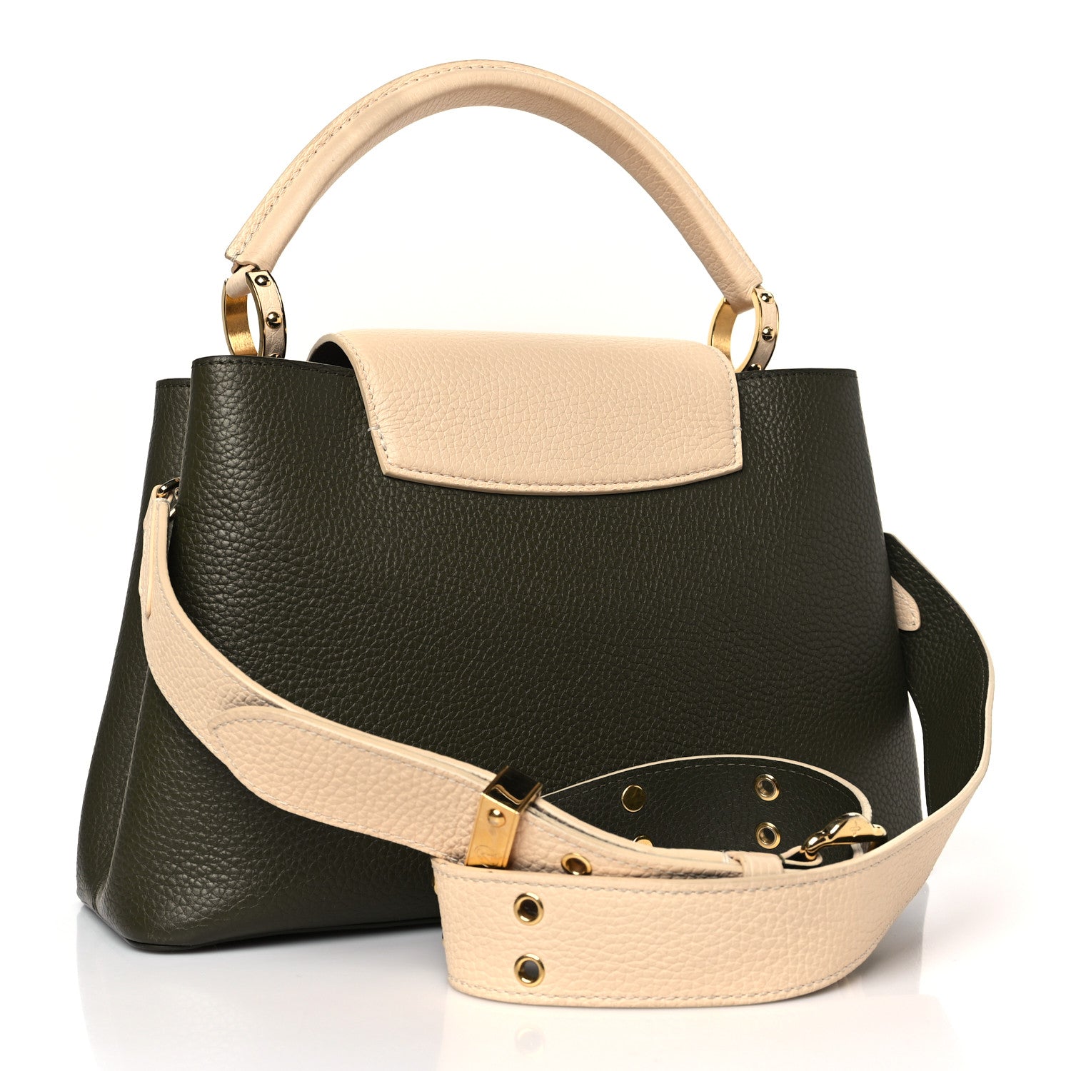 Louis Vuitton Taurillon Capucines MM Smokey Brown Green Creme Pink 3 of 8