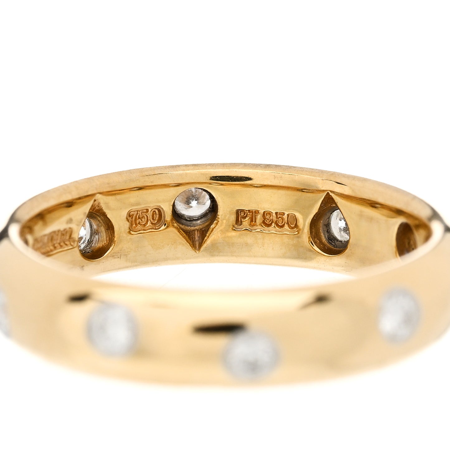 18K Yellow Gold Platinum Diamond 4mm Etoile Band Ring 50 5.5