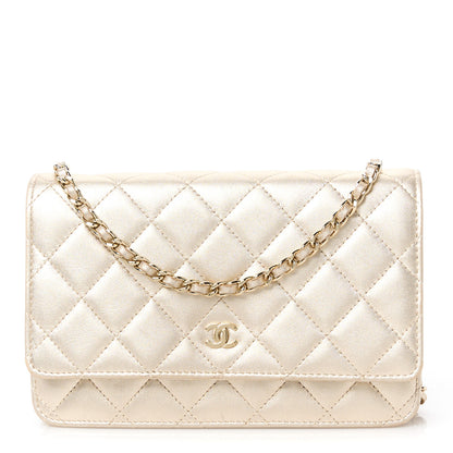 Chanel Metallic Lambskin Quilted Wallet On Chain WOC Gold 1 of 12