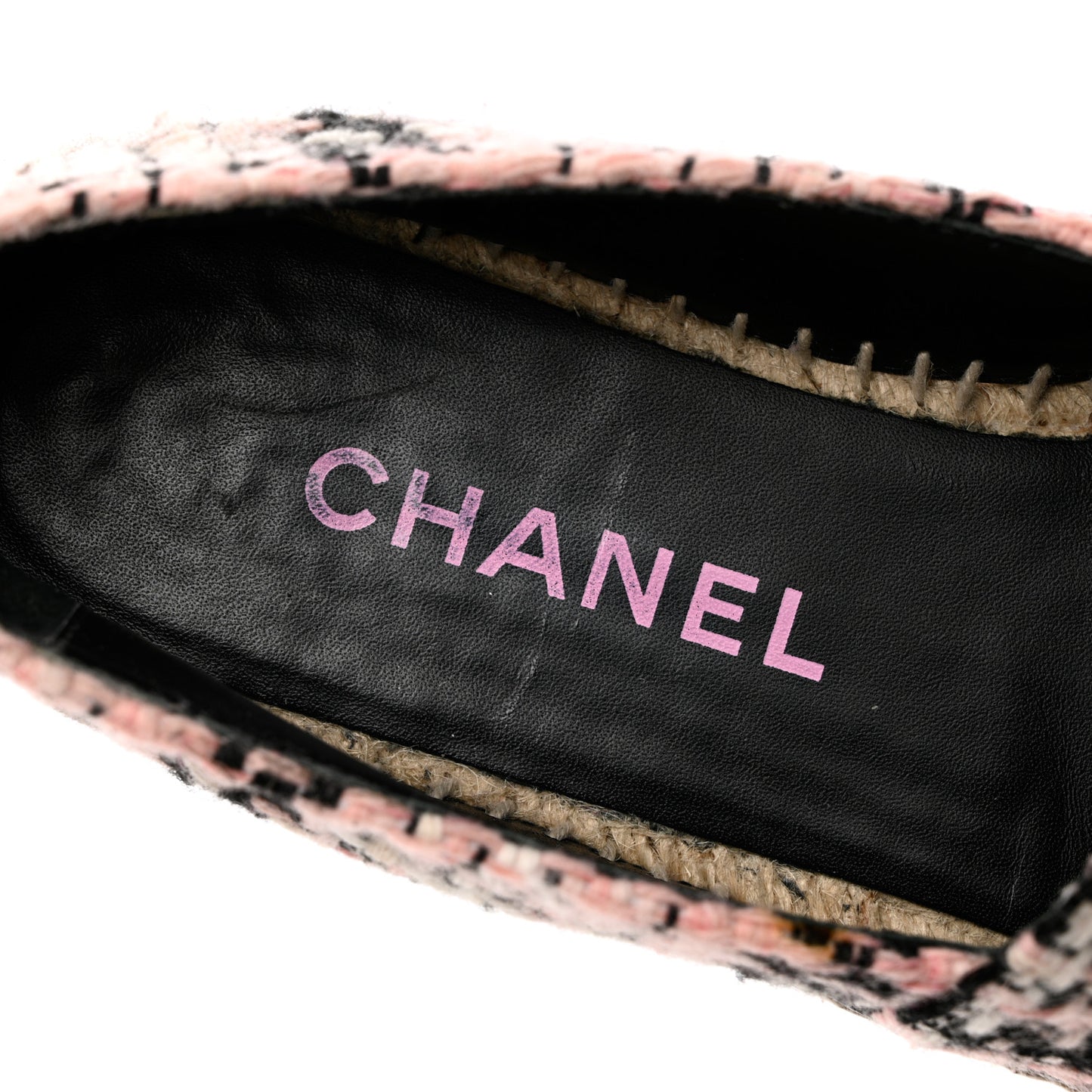 Tweed Lambskin CC Espadrilles 36 Pink Black