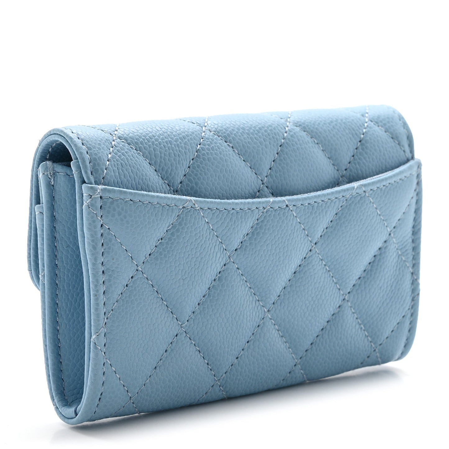 Caviar Quilted Flap Card Holder Wallet Light Blue
