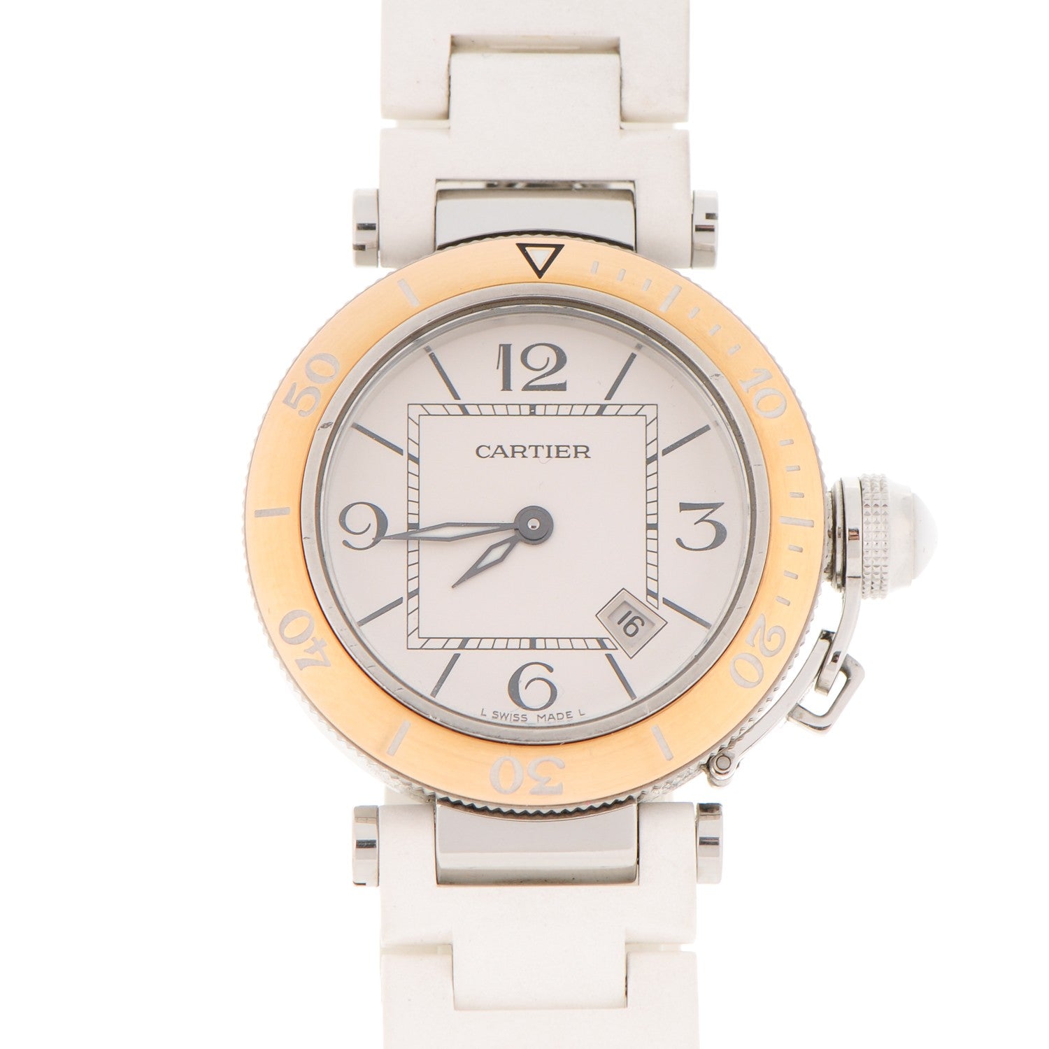 Cartier Stainless Steel 18K Pink Gold Rubber 33mm Pasha C Seatimer Quartz Watch 1 of 7