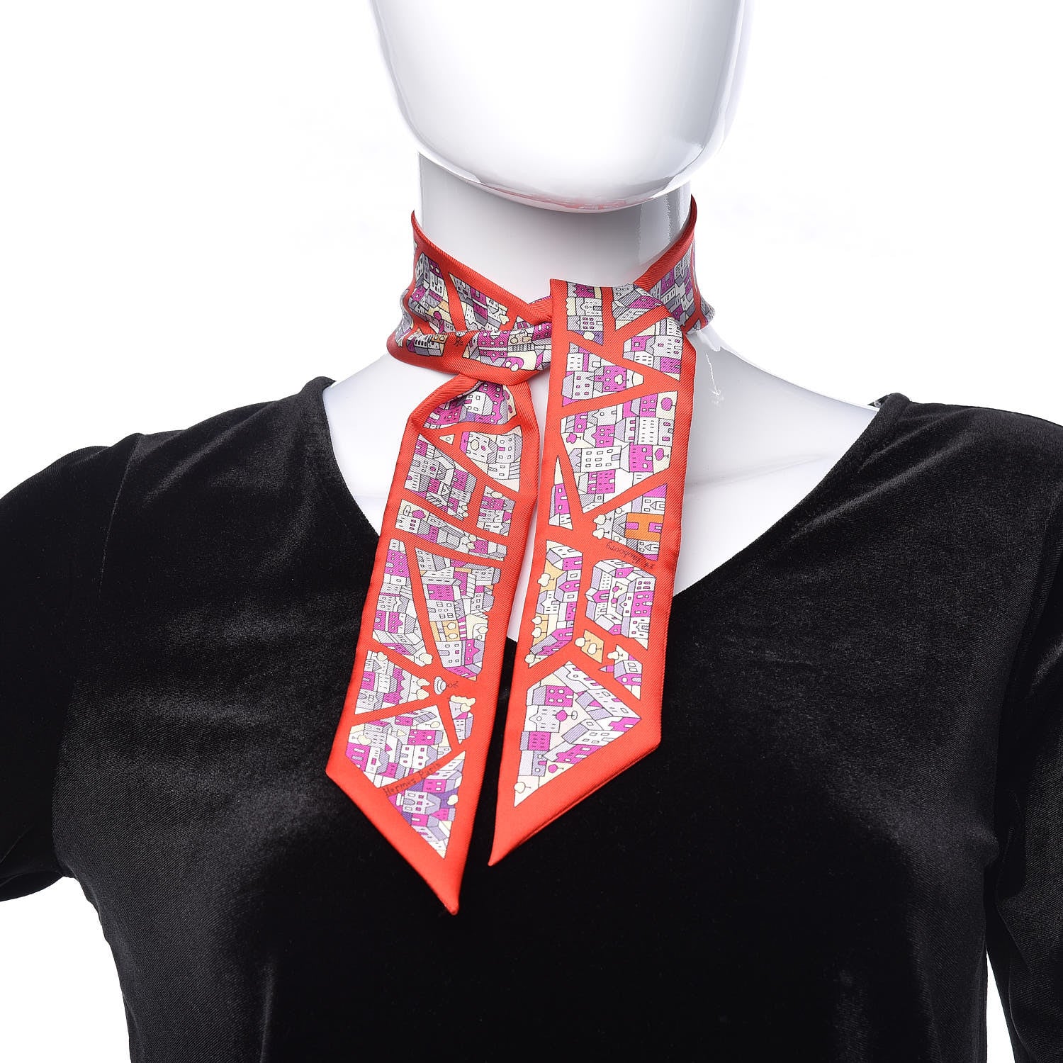 Hermes Silk Rive Droite Rive Gauche Twilly Rouge Fuchsia Gris 2 of 5