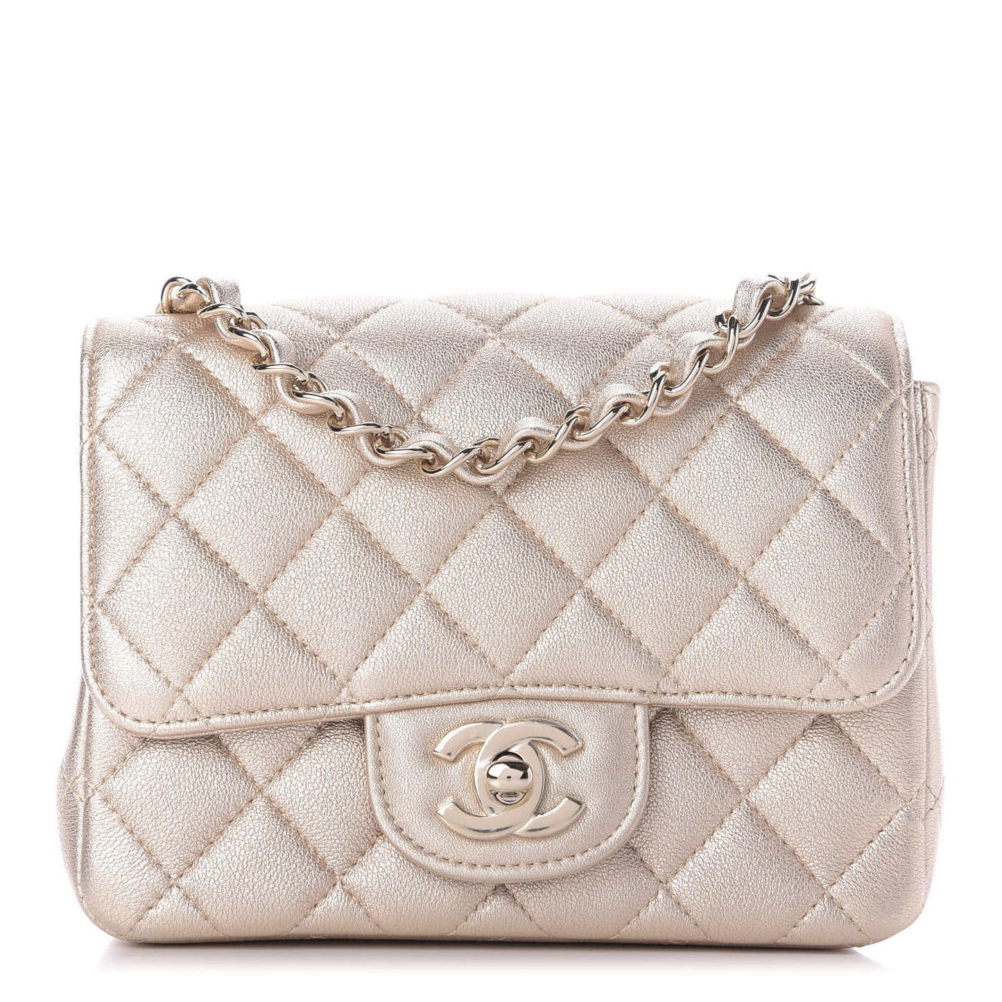 Metallic Lambskin Quilted Mini Square Flap Gold