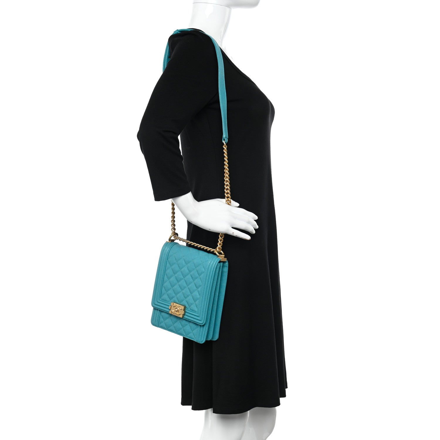 Chanel Caviar Quilted North South Boy Flap Turquoise 2 of 10