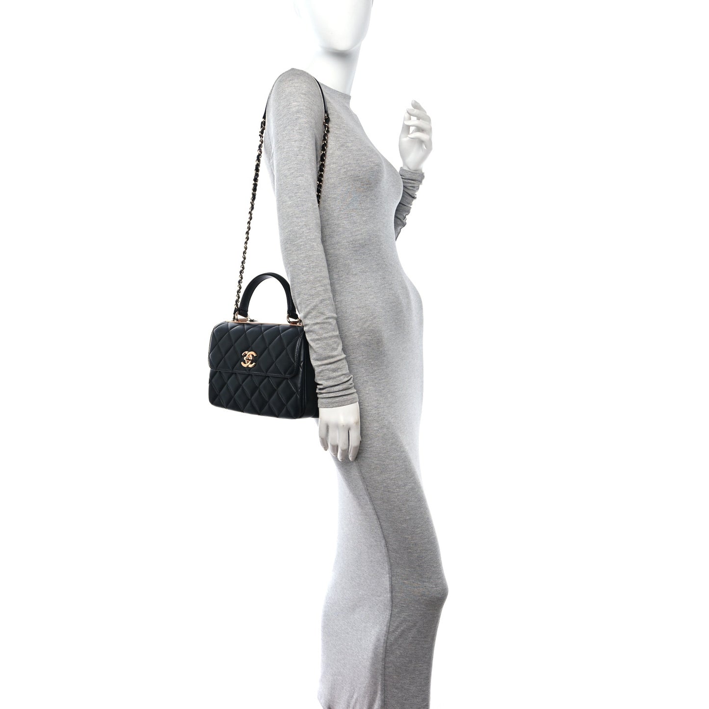 Lambskin Quilted Small Trendy CC Dual Handle Flap Bag Black