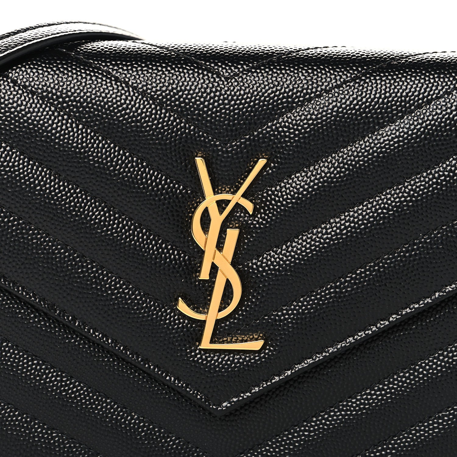 Saint Laurent Grain De Poudre Matelasse Chevron Monogram Envelope Chain Wallet Black 7 of 10
