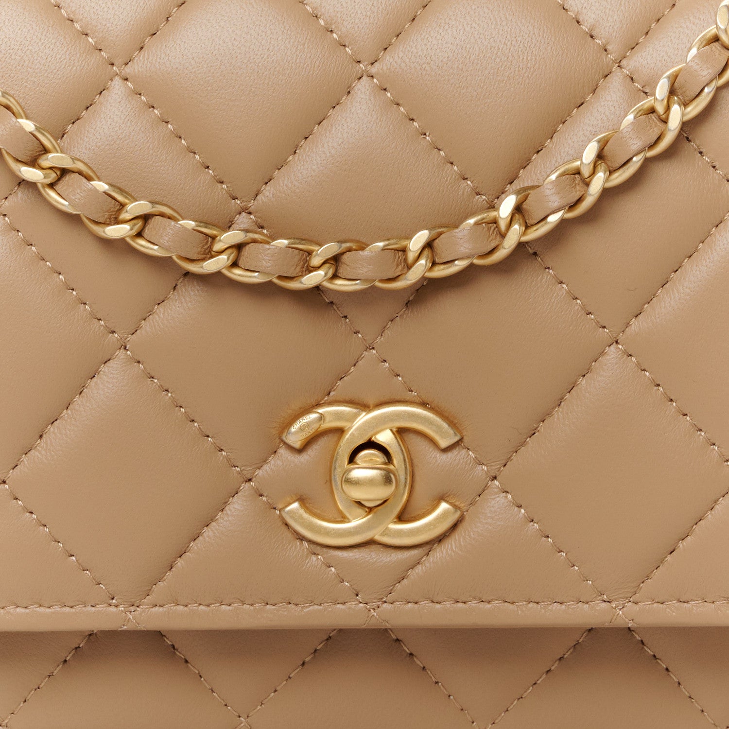 Chanel Lambskin Quilted CC Pearl Crush Wallet on Chain WOC Beige 9 of 11