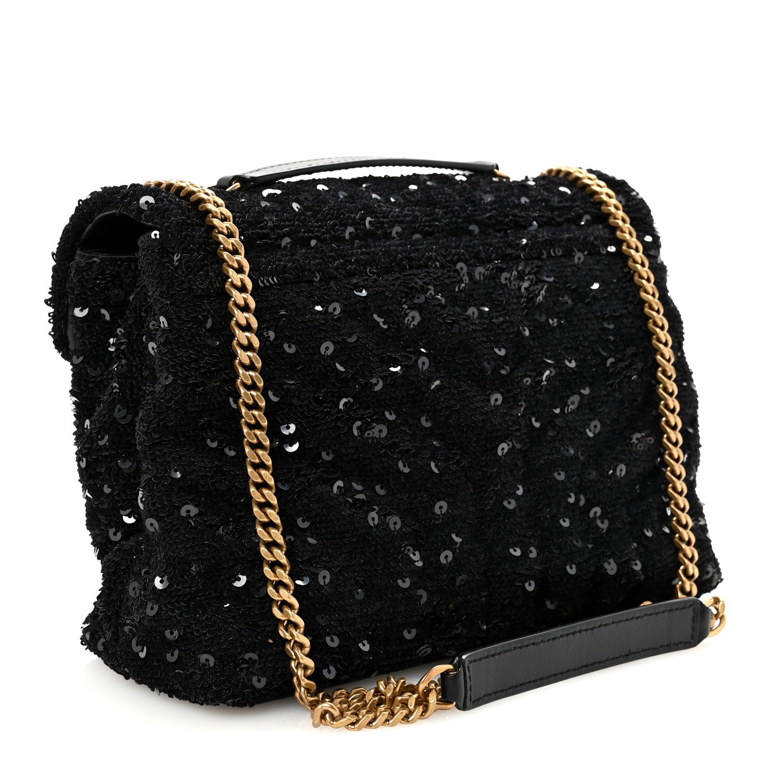 Saint Laurent Sequin Y Quilted Monogram Small Loulou Chain Satchel Black 3 of 9