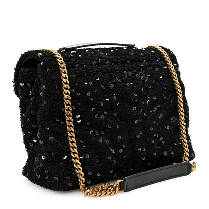 Saint Laurent Sequin Y Quilted Monogram Small Loulou Chain Satchel Black 3 of 9