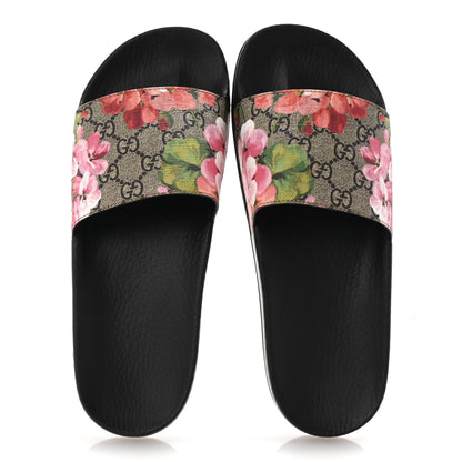 Gucci GG Supreme Monogram Blooms Slide Sandals 41 Beige Multicolor 2 of 9