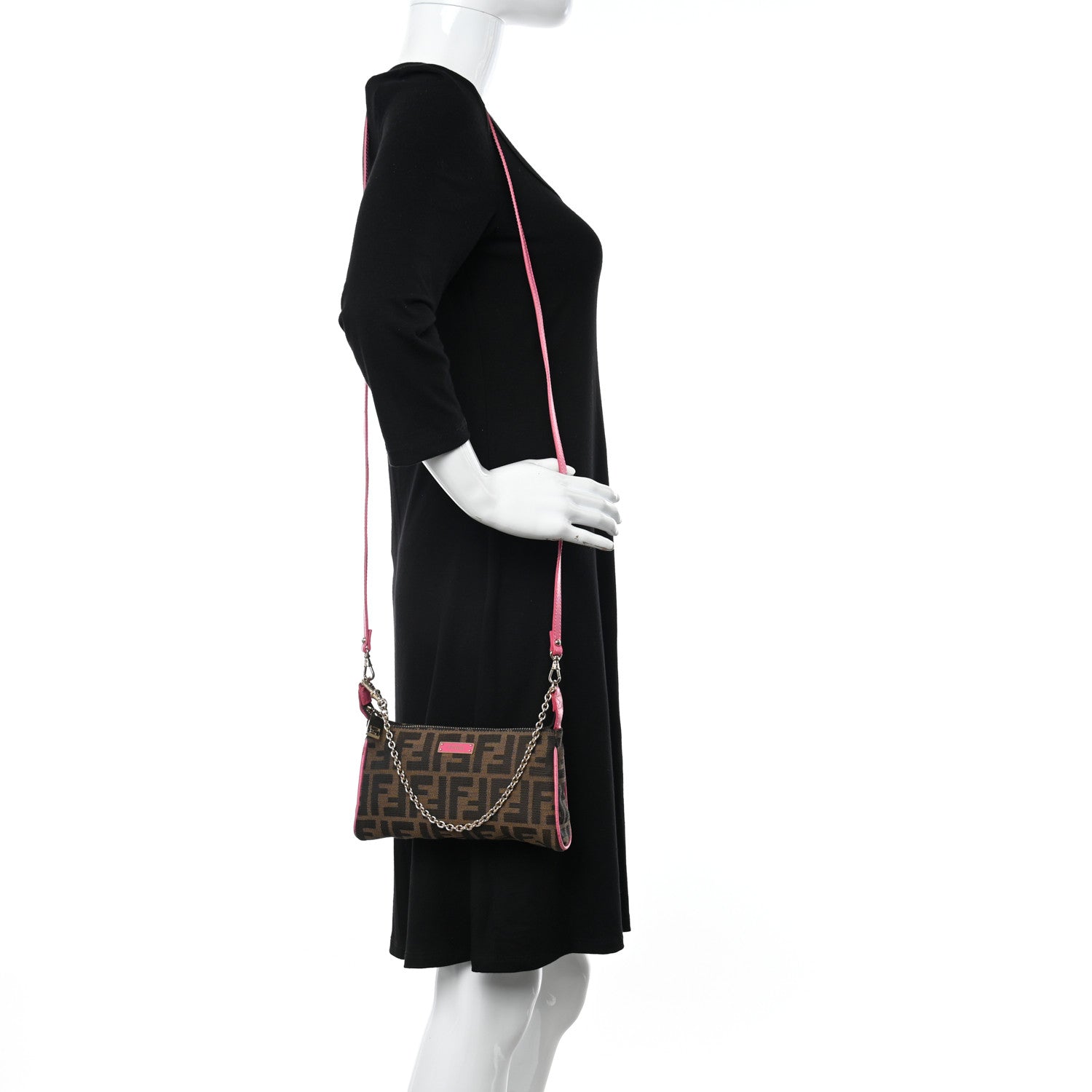 Fendi Zucca Vitello Elite Mini Pouch Crossbody Tobacco Fuxia 2 of 10