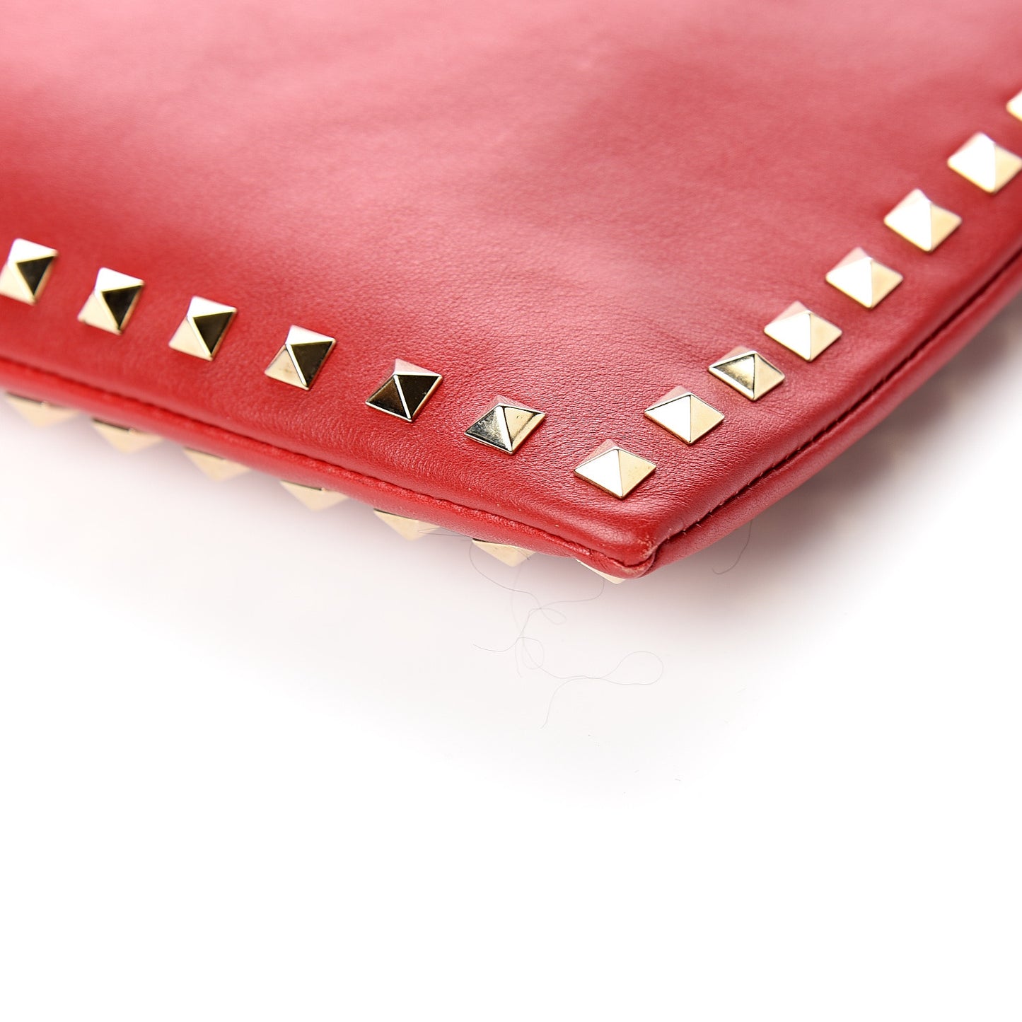 Vitello Large Rockstud Zip Wristlet Pouch Rosso Valentino