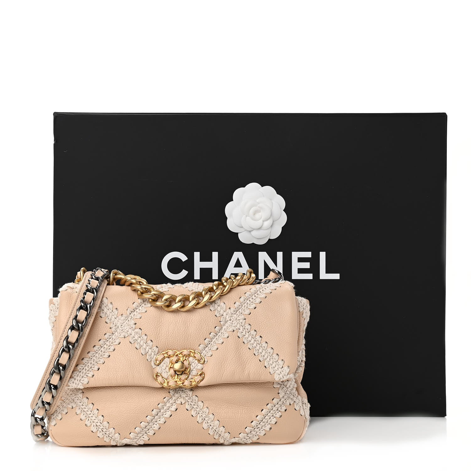 Chanel Calfskin Crochet Medium Chanel 19 Flap Beige 11 of 11