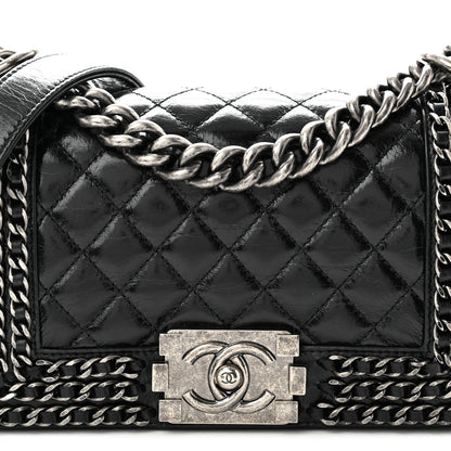 Chanel Glazed Calfskin Quilted Small Boy Chained Flap Black 8 of 11
