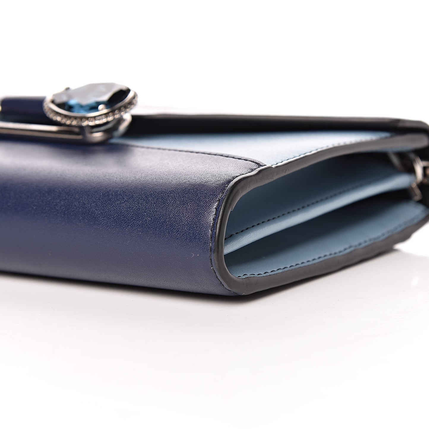 Calfskin Crystal Pin Envelope Wallet On Chain Blue