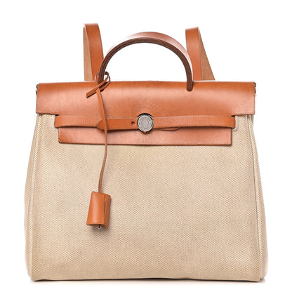 Hermes Toile Vache Calfskin Herbag 30 PM Backpack Natural 1 of 17