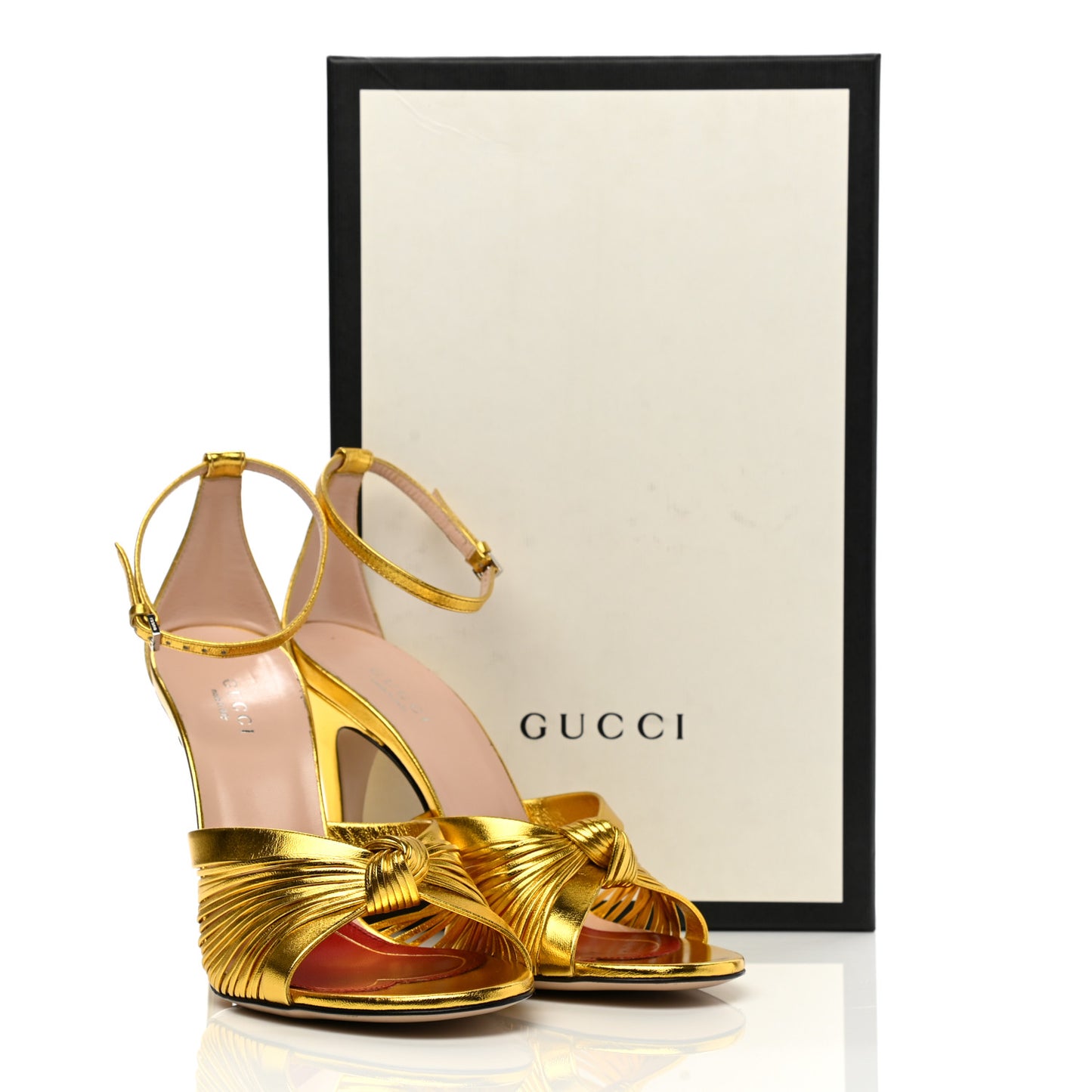 Metallic Nappa Crawford Knot Ankle Strap Sandals 37.5 Gold