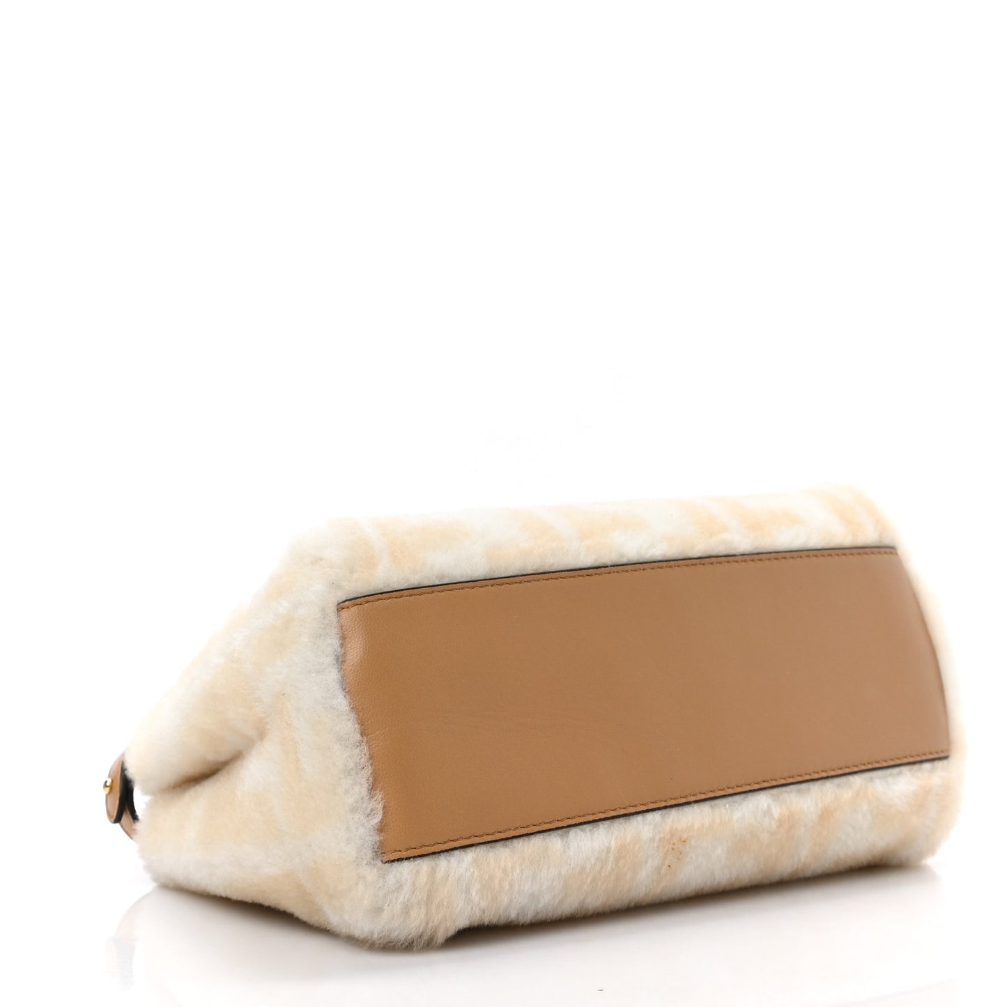 Shearling Nappa Macro FF 1974 Mini Peekaboo Iconic Satchel White Ice Cuoio Miele Scuro
