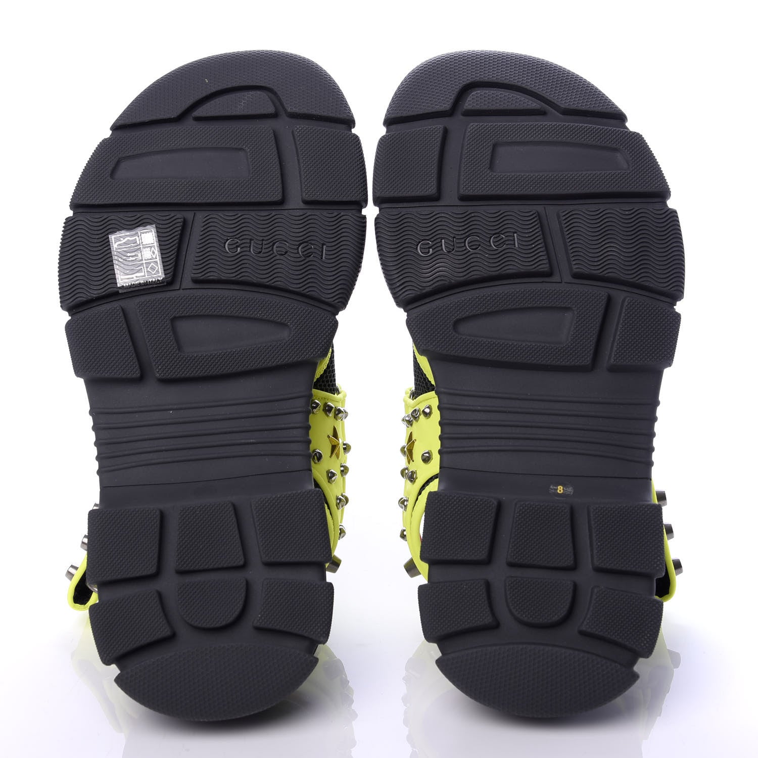 Gucci Technical Canvas Calfskin Studded Mens Aguru Sandals 8 Neon Yellow 5 of 10