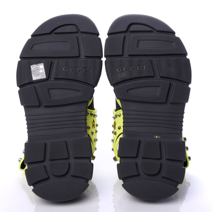 Gucci Technical Canvas Calfskin Studded Mens Aguru Sandals 8 Neon Yellow 5 of 10