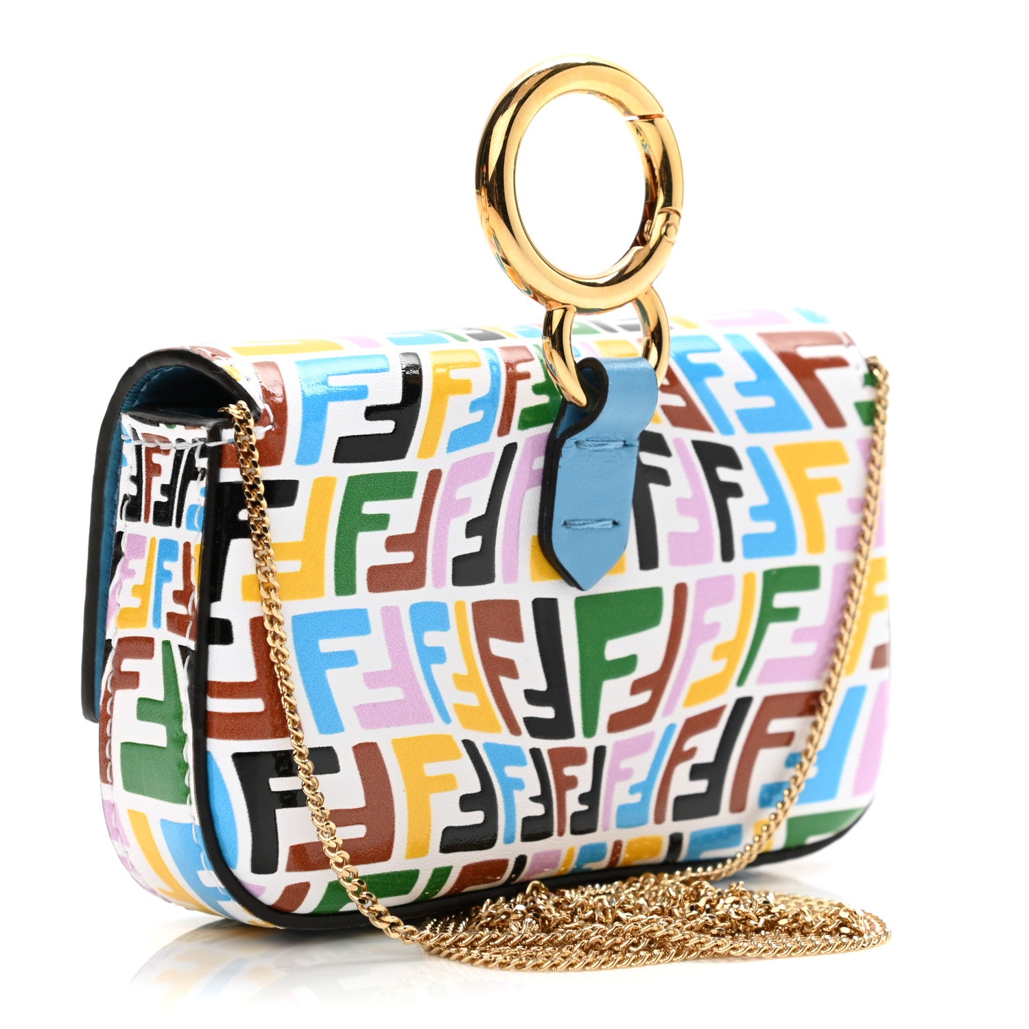 Fendi X SARAH COLEMAN Vitello Liberty Ceylon Micro FF Fish Eye Embossed Nano Baguette Charm Multicolor Cyber Blue 2 of 10