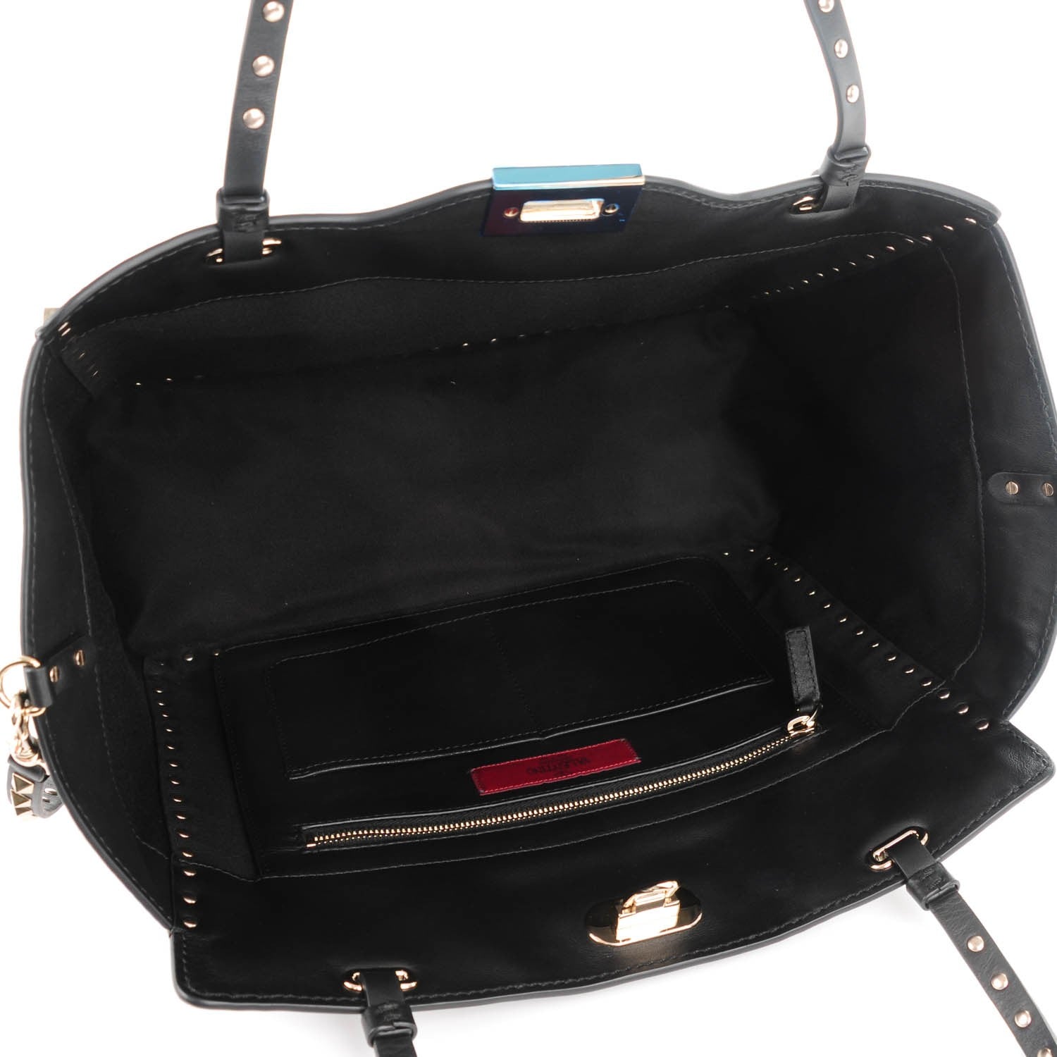 Valentino Garavani Vitello Medium Rockstud Tote Black 5 of 7