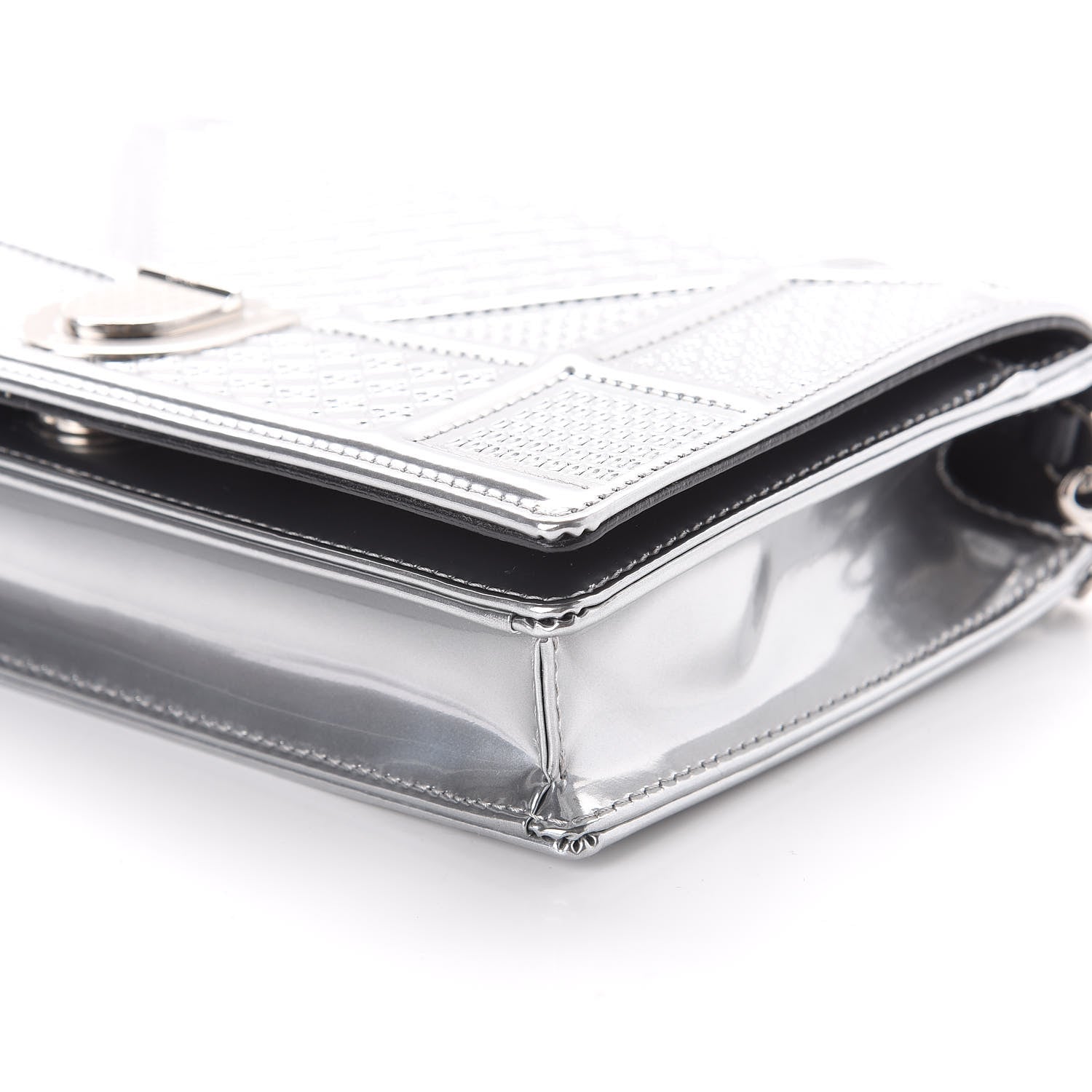 Christian Dior Metallic Patent Micro-Cannage Medium Diorama Flap Bag Silver 7 of 10
