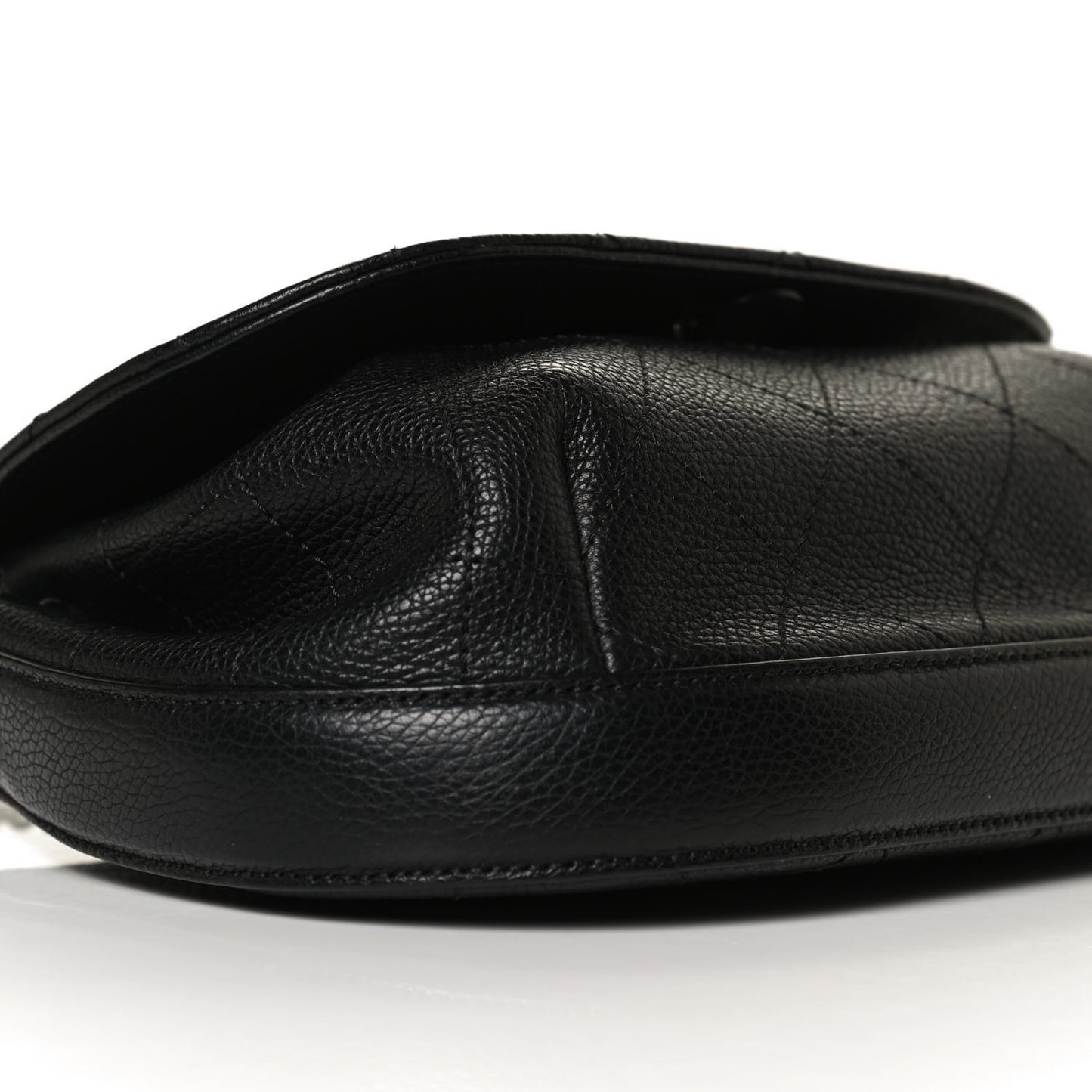 Grained Calfskin Stitched Messenger Flap Bag Black