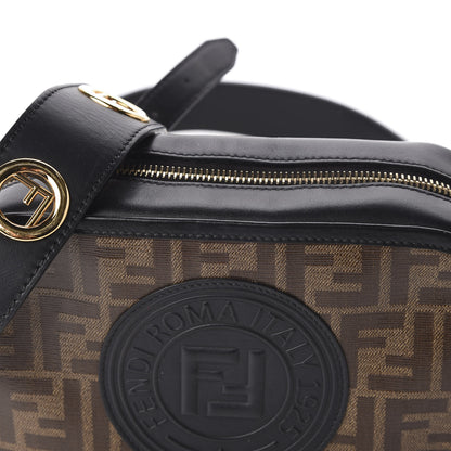 Fendi Glazed Fabric Vitello Century F is Fendi FF 1974 Stamp Patch Camera Case Mogano Panna Black 12 of 12