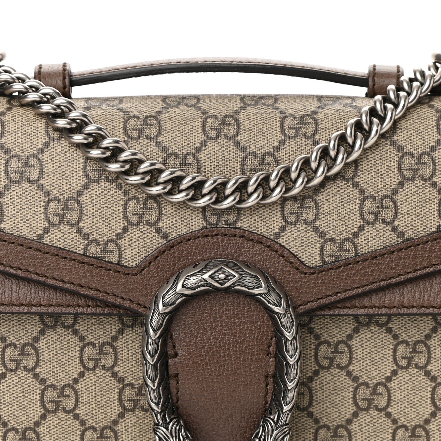 GG Supreme Monogram Textured Dollar Calfskin Top Handle Dionysus Shoulder Bag Beige Ebony New Acero
