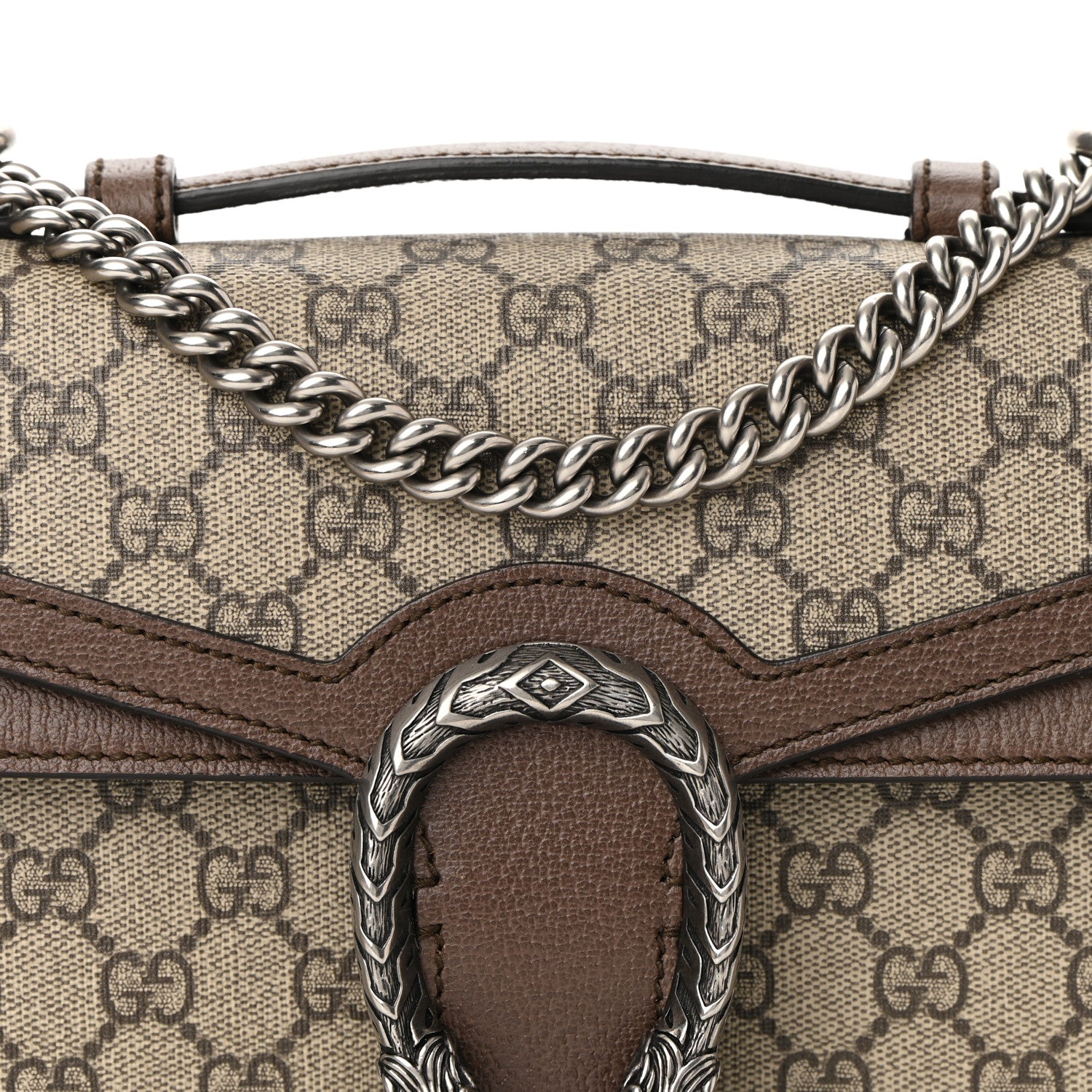 Gucci GG Supreme Monogram Textured Dollar Calfskin Top Handle Dionysus Shoulder Bag Beige Ebony New Acero 8 of 10