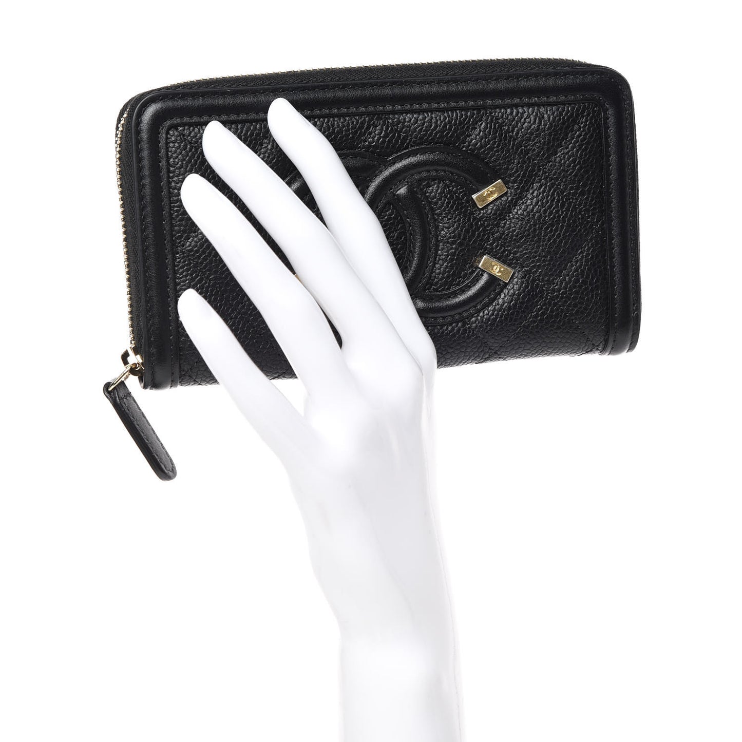 Caviar Quilted Medium Filigree Zip Around Wallet Black