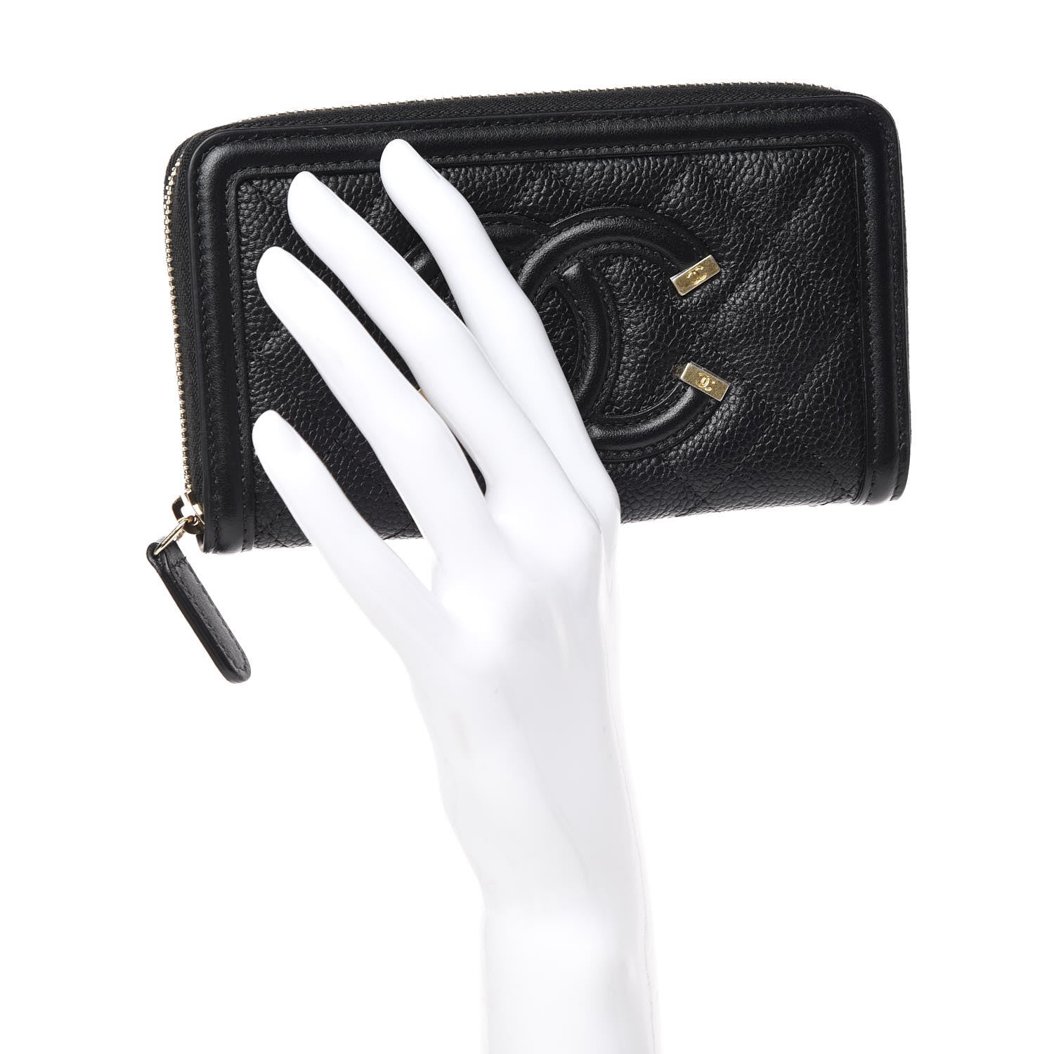 Chanel Caviar Quilted Medium Filigree Zip Around Wallet Black 2 of 9