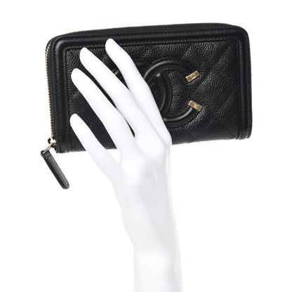 Chanel Caviar Quilted Medium Filigree Zip Around Wallet Black 2 of 9