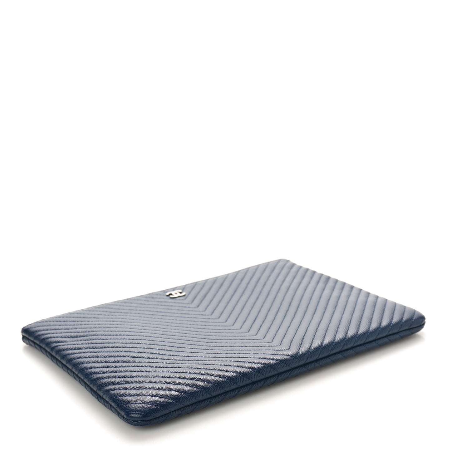 Caviar Chevron Quilted Medium Cosmetic Case Navy